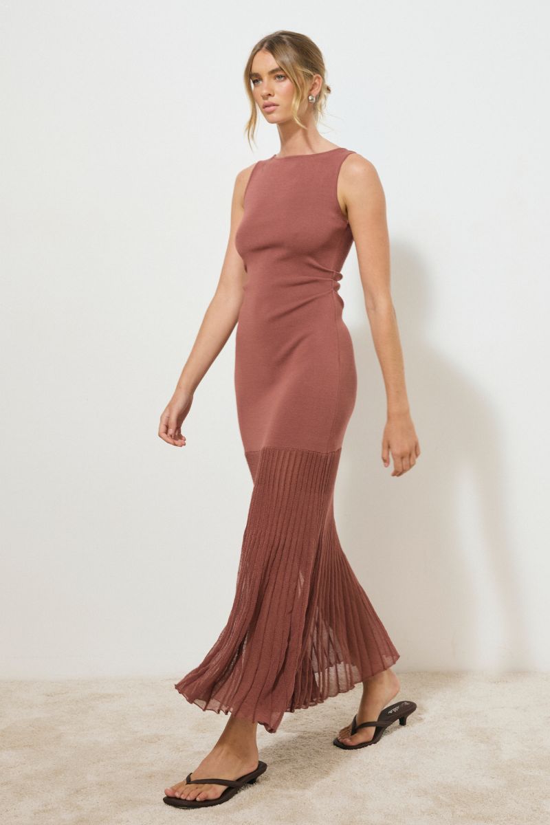 REFLECTION KNIT DRESS COGNAC
