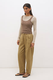 Layered cotton blend jersey top set with long sleeve slouchy top and sleeveless tank with scoop neckline