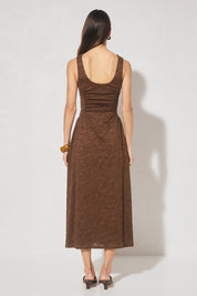 Fit & flare lace midi dress with boat neckline and gathered bodice