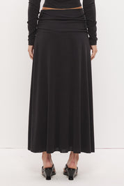 Textured jersey midi skirt with asymmetrical waistband, gathered detail, hi-lo hem and side split