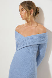 SCULPURAL KNIT DRESS CERULEAN