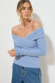 SCULPURAL KNIT TOP CERULEAN