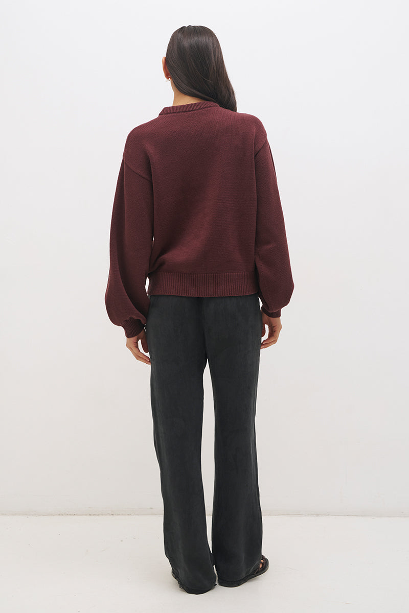 Chunky knit jumper with plait appliqué, relaxed fit, balloon sleeves and ribbed trims