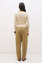 Layered cotton blend jersey top set with long sleeve slouchy top and sleeveless tank with scoop neckline