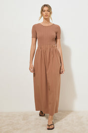 ETERNAL KNIT COMBO DRESS HAZELNUT