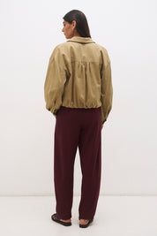 Cotton twill bomber jacket with balloon sleeves, patch pockets, drawcord hem and relaxed fit silhouette