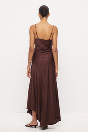 Bias-cut sateen camisole top with scalloped V-neckline, beaded tassel sash and adjustable straps