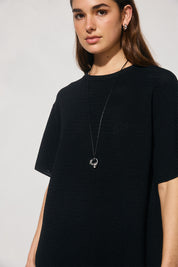Oversized knitted tee shirt with round neckline and ribbed neck band in soft viscose-blend knit