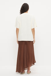 Oversized embellished tee in cotton jersey with beaded placement print
