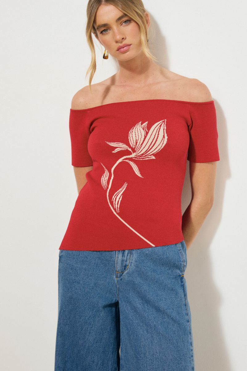 TRESOR KNIT TOP ROSE RED