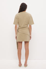 Tee shirt mini dress in cotton jersey with dropped waist and contrast tie sash