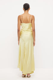 Bias-cut sateen camisole top with scalloped V-neckline, beaded tassel sash and adjustable straps