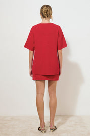 MEMOIR KNIT TOP RASPBERRY RED