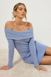 SCULPURAL KNIT MINI DRESS CERULEAN