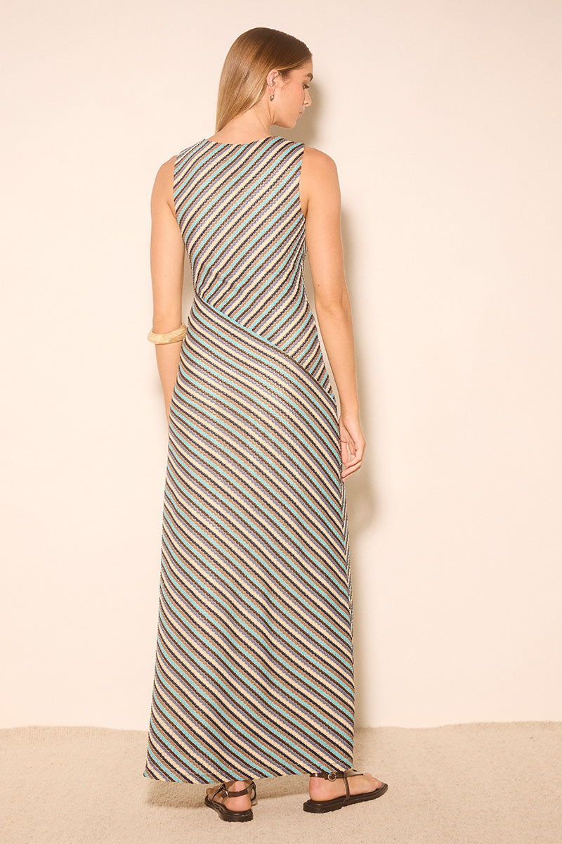 DALLAS DRESS BLUE / BROWN STRIPE