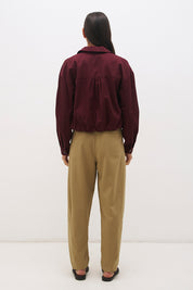 Cotton twill bomber jacket with balloon sleeves, patch pockets, drawcord hem and relaxed fit silhouette