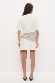 Tee shirt mini dress in cotton jersey with dropped waist and contrast tie sash
