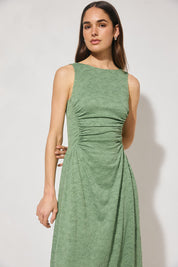 Fit & flare lace midi dress with boat neckline and gathered bodice