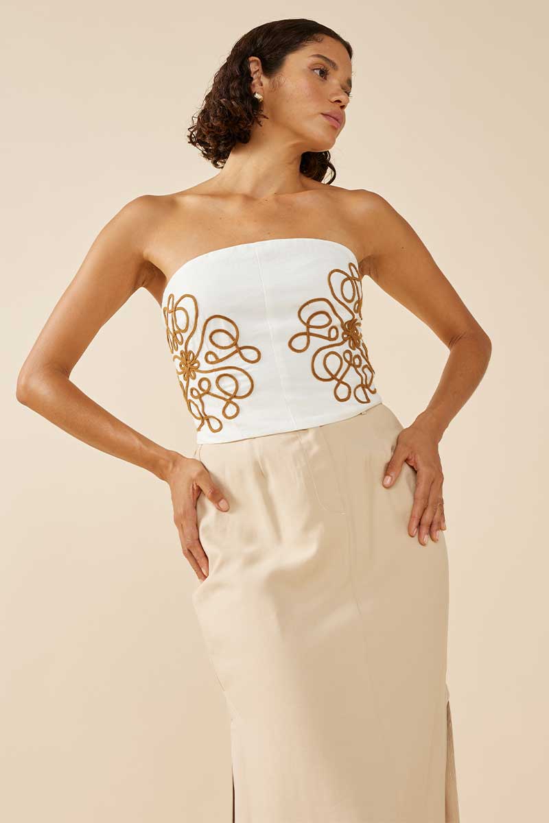 LUNA EMBROIDERED TOP - IVORY BISCUIT