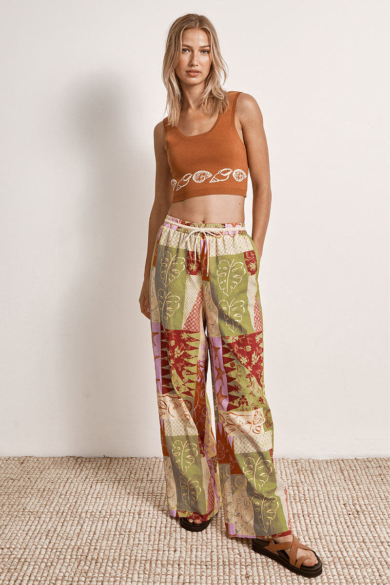 Mon Renn women's Clothing Sydney Cove Patchwork Print Pant
