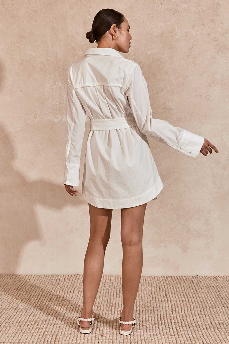LISLE MINI SHIRT DRESS - WHITE