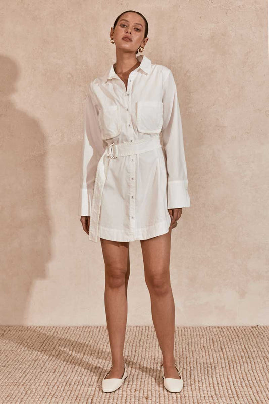 LISLE MINI SHIRT DRESS - WHITE