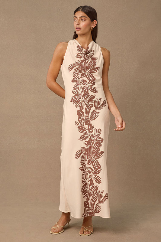 PALMERA MAXI DRESS - CREAM BASE PALMERA FLORAL