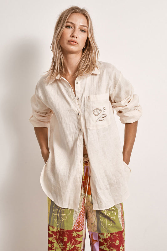 Mon Renn women's Clothing Sydney Reef Embroidered Shirt White