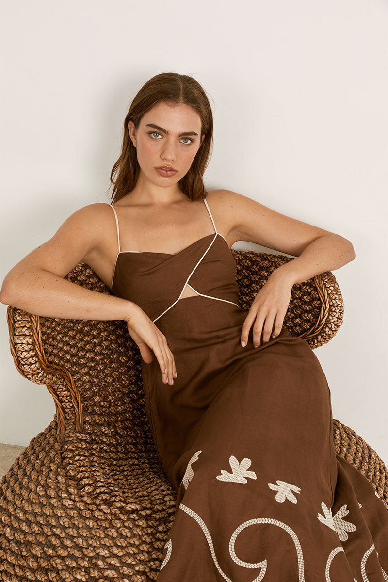 Mon Renn women's Clothing Sydney Fresco Midi Dress Brown
