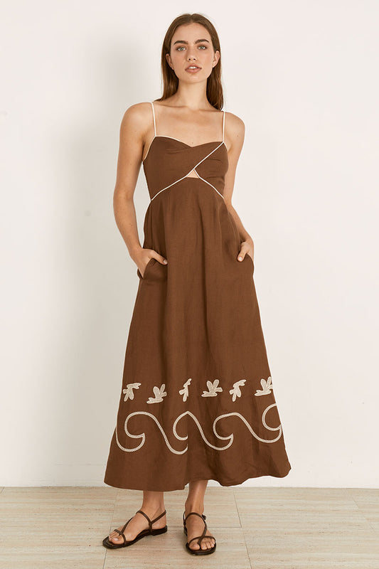Mon Renn women's Clothing Sydney Fresco Midi Dress Brown