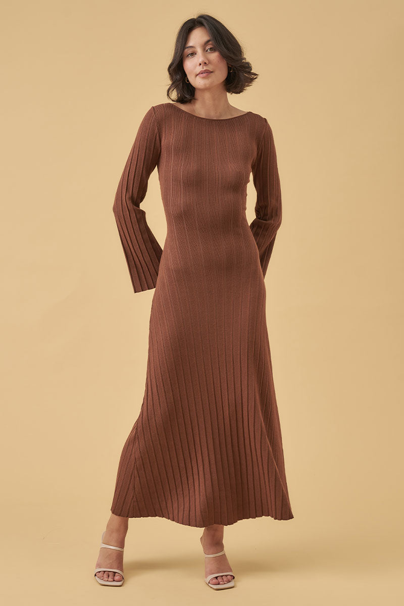 Mon Renn women's Clothing Sydney sense knit dress brown