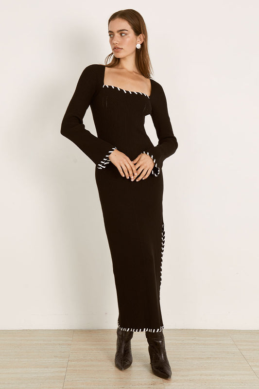 Mon Renn women's Clothing Sydney Trace Knit Midi Dress black