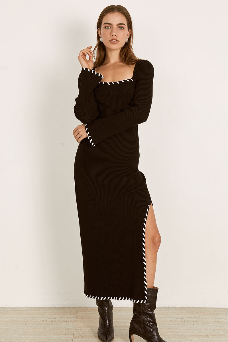 Mon Renn women's Clothing Sydney Trace Knit Midi Dress black