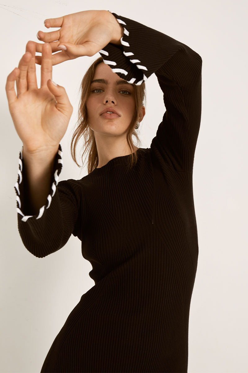 Mon Renn women's Clothing Sydney Trace Knit mini Dress Black