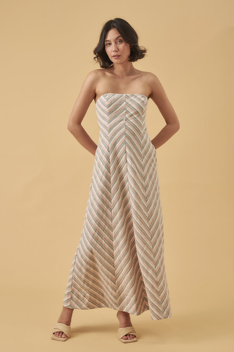 Mon Renn women's Clothing Sydney euphoria strapless dress stripe