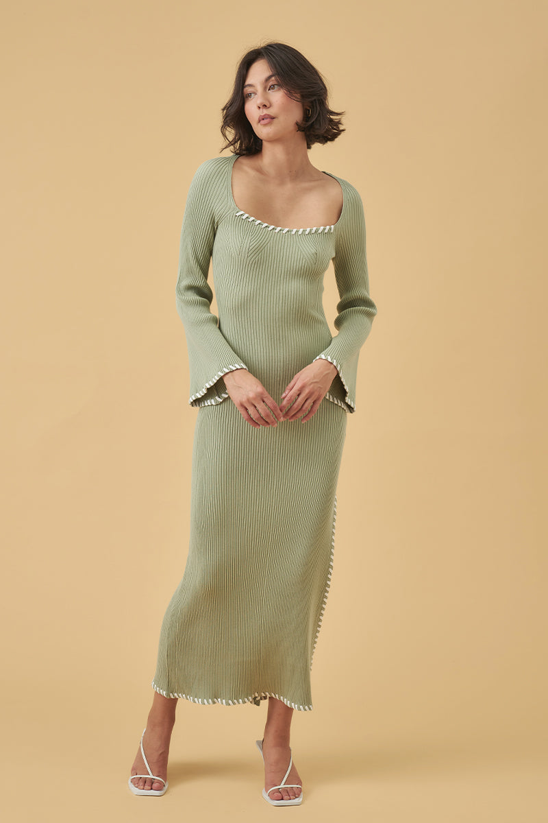 Mon Renn women's Clothing Sydney Trace Knit Midi Dress Sage