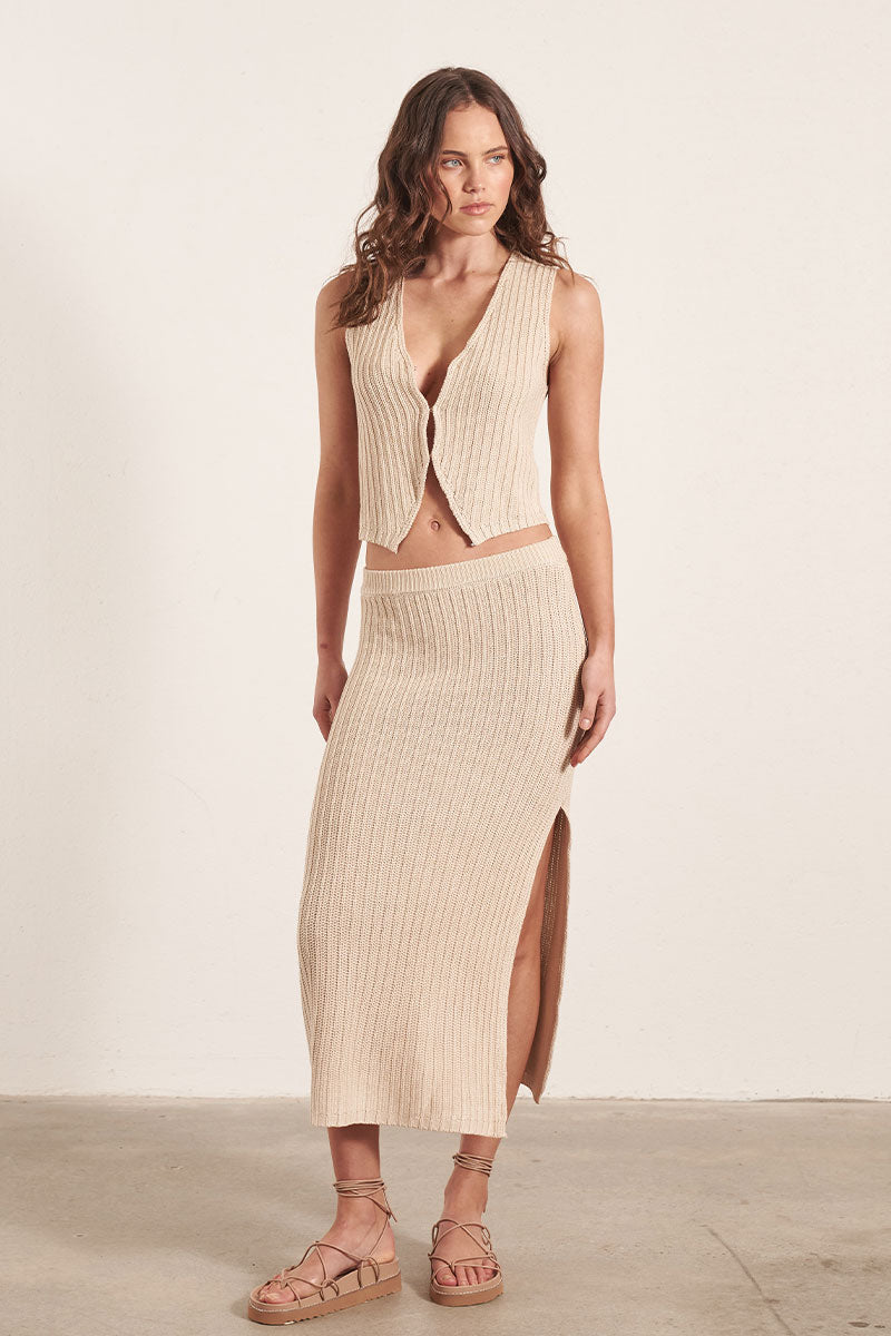 Monrenn women's Clothing Sydney Beige Knit Midi Skirt