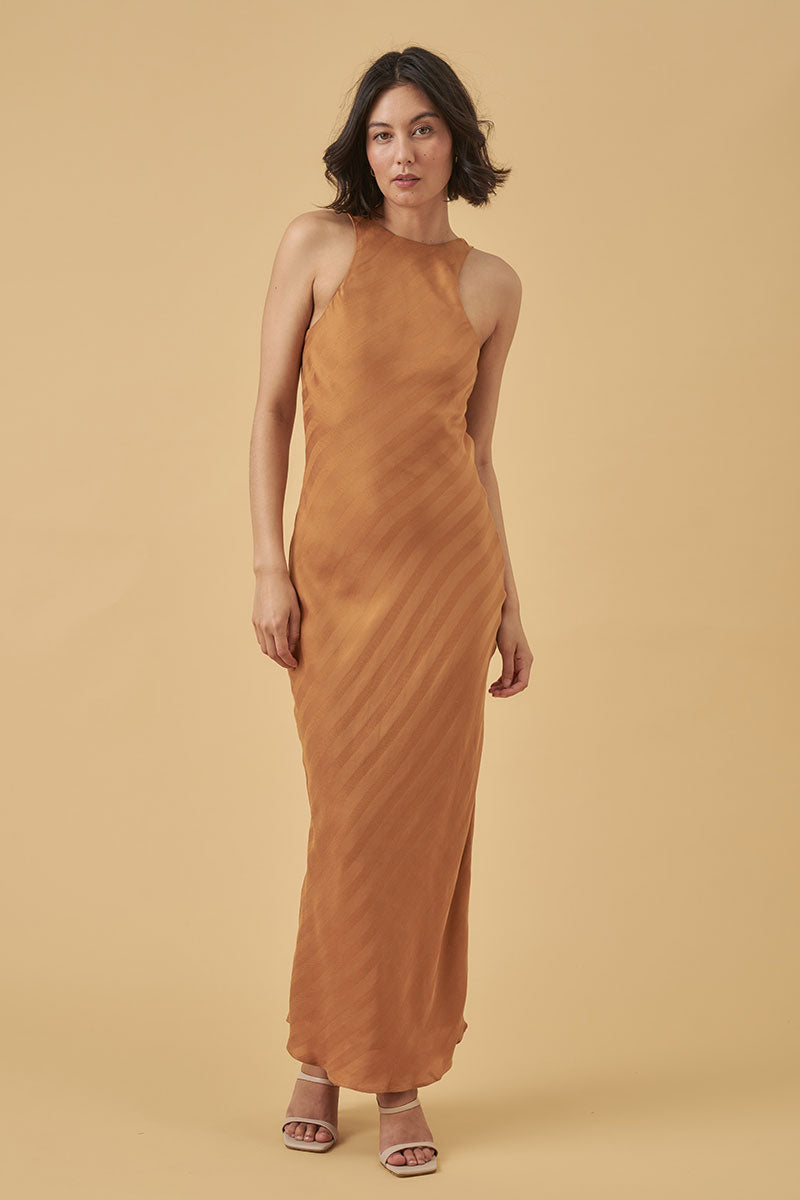 Mon Renn women's Clothing Sydney Eternal Bias Cut Midi Dress Gold