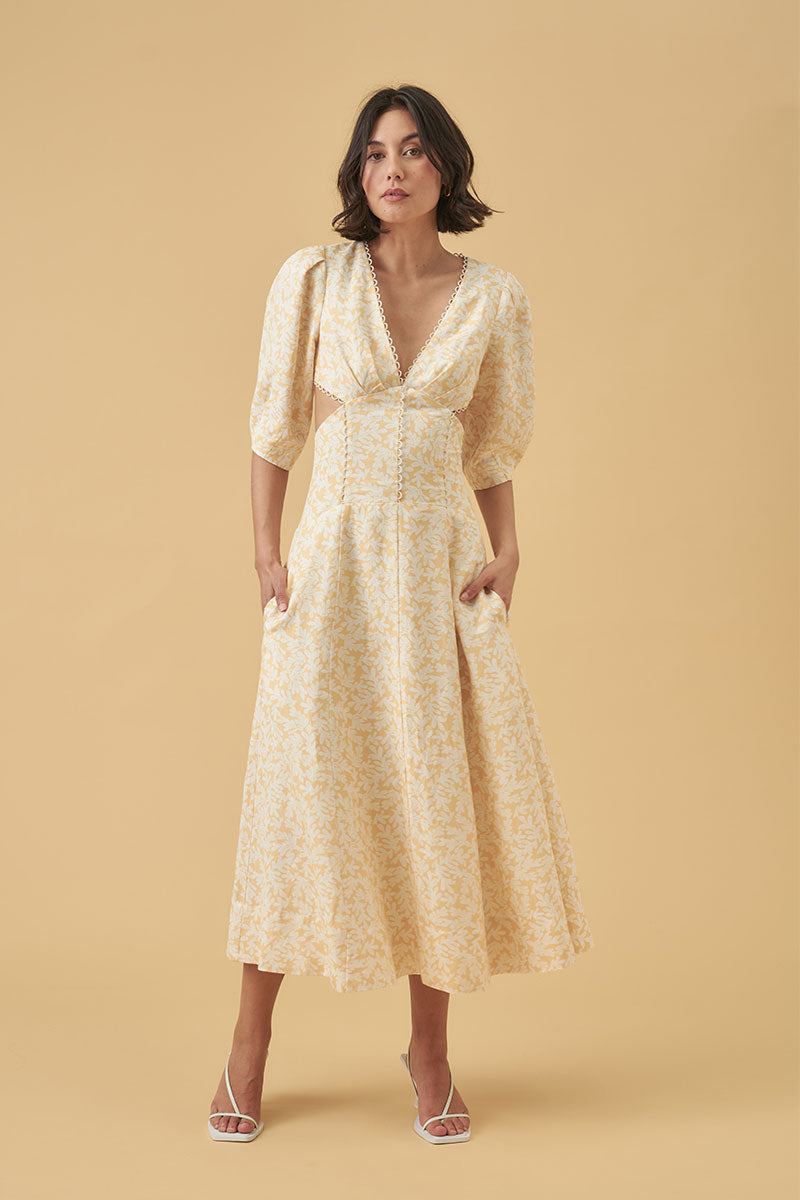 Sovere Studio women's Clothing Sydney banks print midi dress yellow
